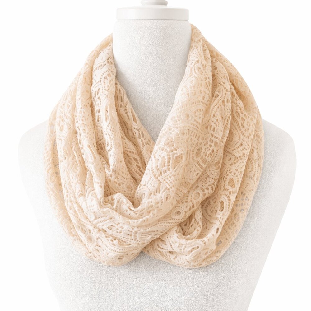 Elegant Cream Lace Infinity Scarf - Picture 4 of 4